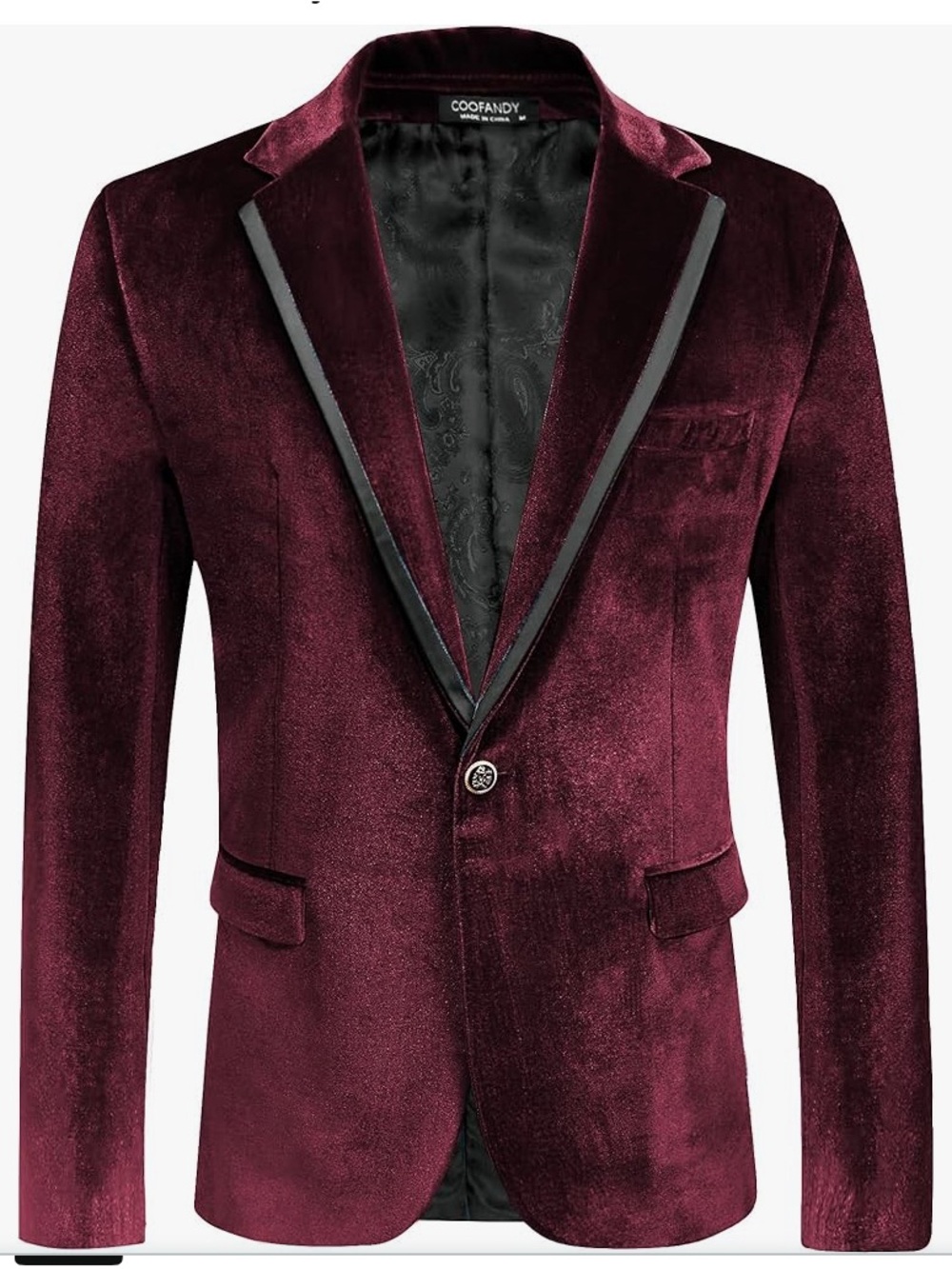 COOFANDY Men's Deep Burgundy Velvet Tuxedo Blazer